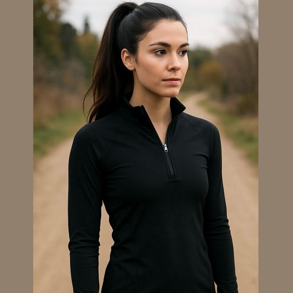 AETHER Wicking Half Zip in Jet Black Womens size 0 (XXS)